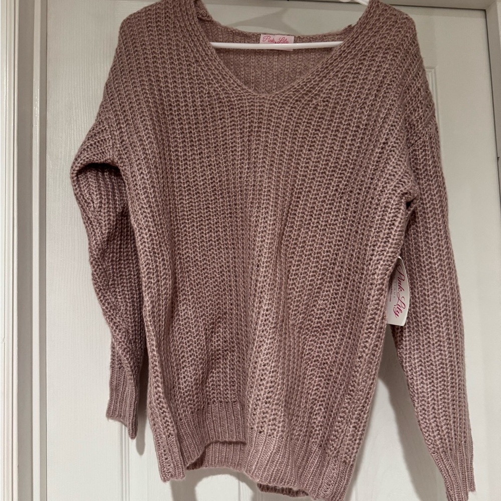NWT!! Pink Lily Mauve (purple-gray) V-Neck Sweater